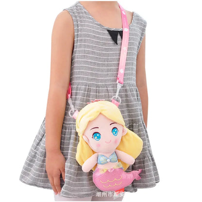 Cute Toddler Crossbody Bag Plush Cartoon Mermaid Mini Doll Travel Backpack for Kindergarten Preschool Girls  2-6 Years