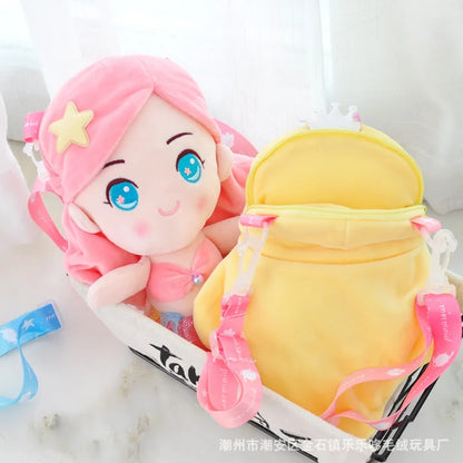 Cute Toddler Crossbody Bag Plush Cartoon Mermaid Mini Doll Travel Backpack for Kindergarten Preschool Girls  2-6 Years
