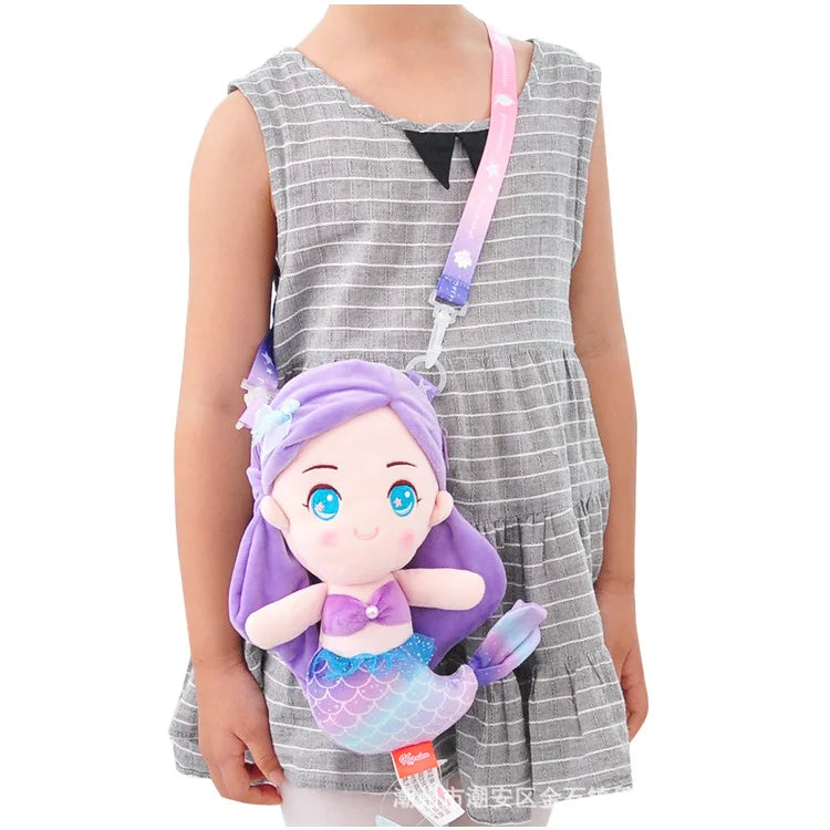 Cute Toddler Crossbody Bag Plush Cartoon Mermaid Mini Doll Travel Backpack for Kindergarten Preschool Girls  2-6 Years