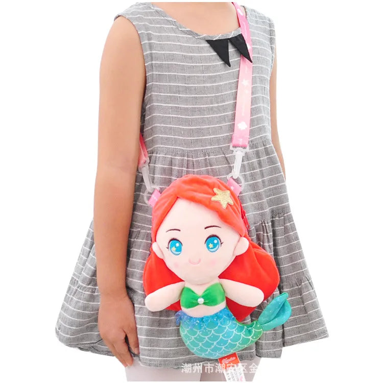 Cute Toddler Crossbody Bag Plush Cartoon Mermaid Mini Doll Travel Backpack for Kindergarten Preschool Girls  2-6 Years