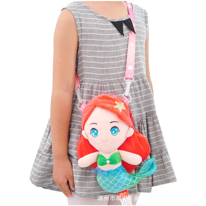 Cute Toddler Crossbody Bag Plush Cartoon Mermaid Mini Doll Travel Backpack for Kindergarten Preschool Girls  2-6 Years