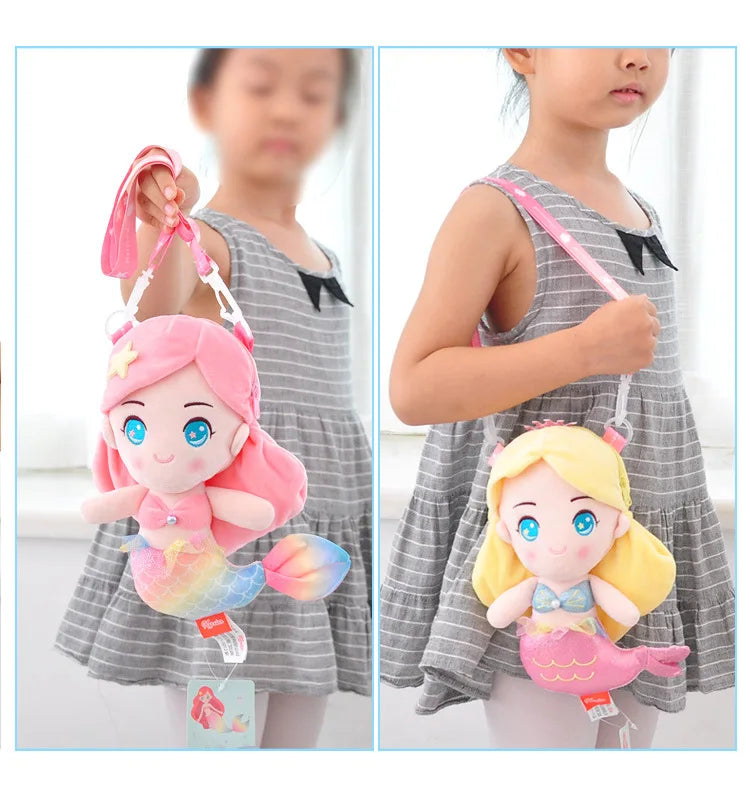 Cute Toddler Crossbody Bag Plush Cartoon Mermaid Mini Doll Travel Backpack for Kindergarten Preschool Girls  2-6 Years