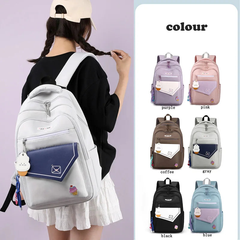Cute Waterproof Travel School Bag Women Nylon Laptop Fashion Ladies Student Girl Boy Book Bag Female College Backpack Trendy