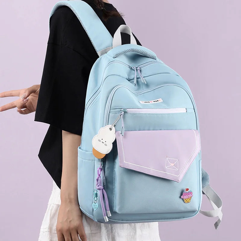 Cute Waterproof Travel School Bag Women Nylon Laptop Fashion Ladies Student Girl Boy Book Bag Female College Backpack Trendy