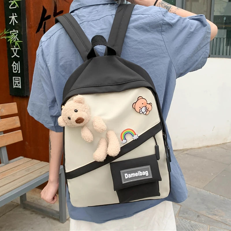 Cute Women Backpacks Student Girls School Bags Teenage School Bags Bear Rainbow Bagpack Transparent Pouch Bags
