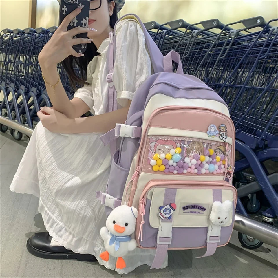 Cute Women Backpacks Waterproof Multi-Pocket Nylon School Backpack for Student Female Girls Kawaii Laptop Book Pack Mochilas