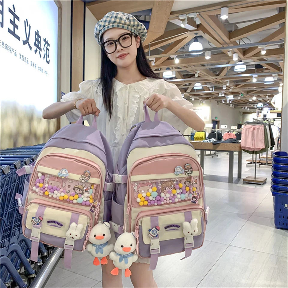Cute Women Backpacks Waterproof Multi-Pocket Nylon School Backpack for Student Female Girls Kawaii Laptop Book Pack Mochilas