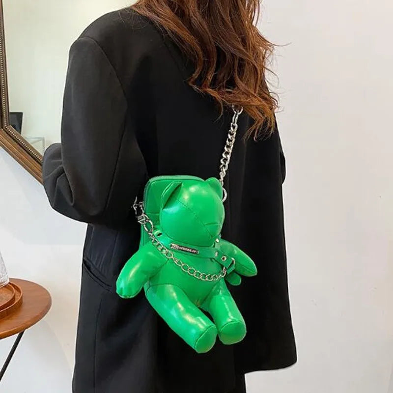 Cute Women Bear Shape Crossbody Bags 2023 Fashion Pu Leather Small Chains Shoulder Purses Party Handbags For Women
