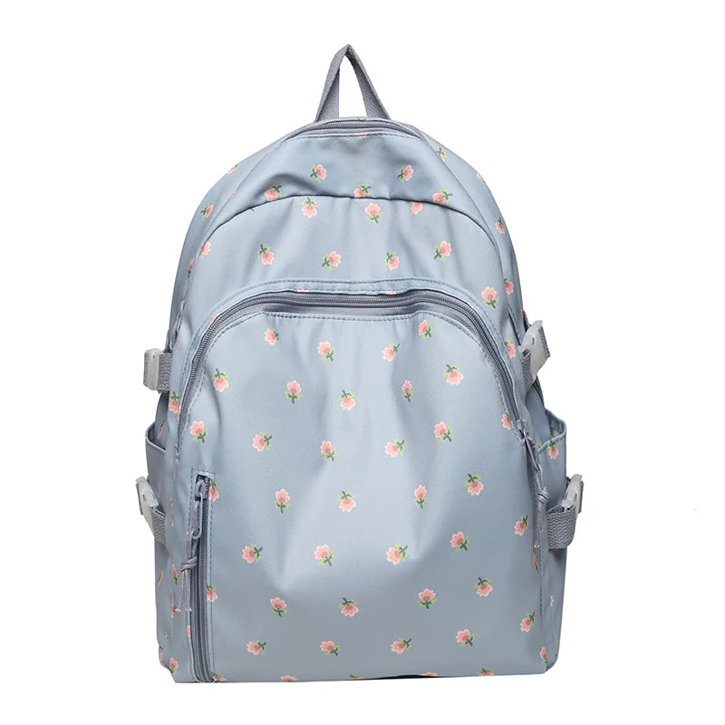 Cute Women Floral Print Laptop Book Bag Trendy Female College Backpack Girl Travel Kawaii School Bag Lady Nylon Backpack Fashion