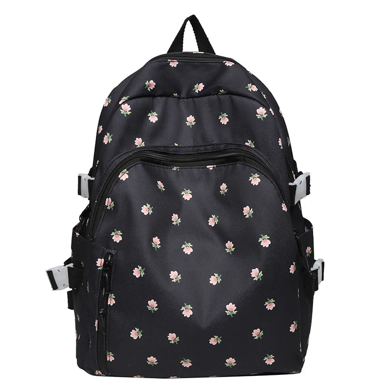 Cute Women Floral Print Laptop Book Bag Trendy Female College Backpack Girl Travel Kawaii School Bag Lady Nylon Backpack Fashion