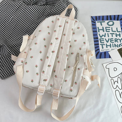 Cute Women Floral Print Laptop Book Bag Trendy Female College Backpack Girl Travel Kawaii School Bag Lady Nylon Backpack Fashion