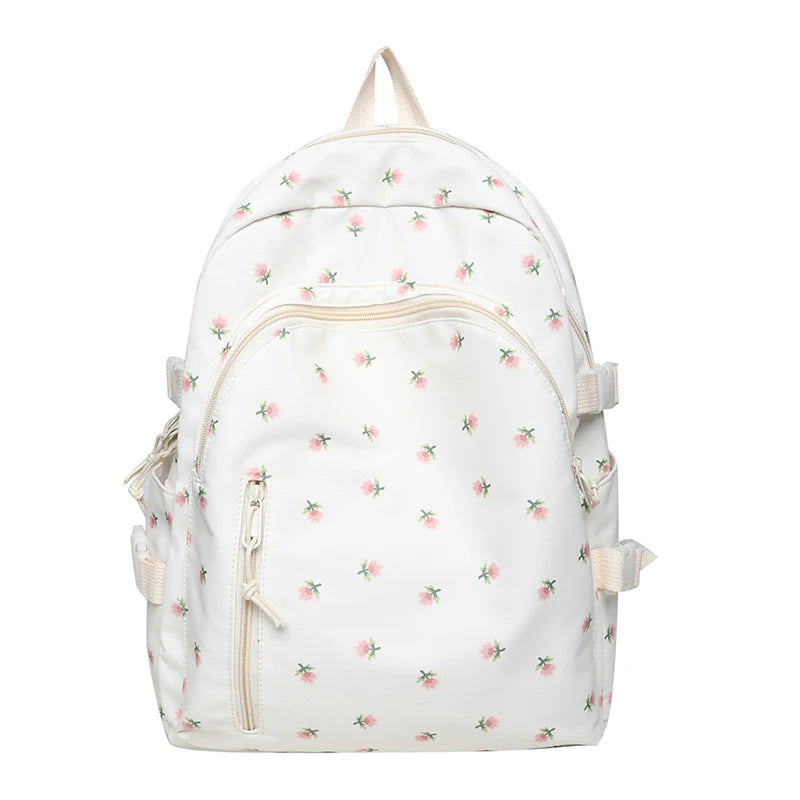 Cute Women Floral Print Laptop Book Bag Trendy Female College Backpack Girl Travel Kawaii School Bag Lady Nylon Backpack Fashion