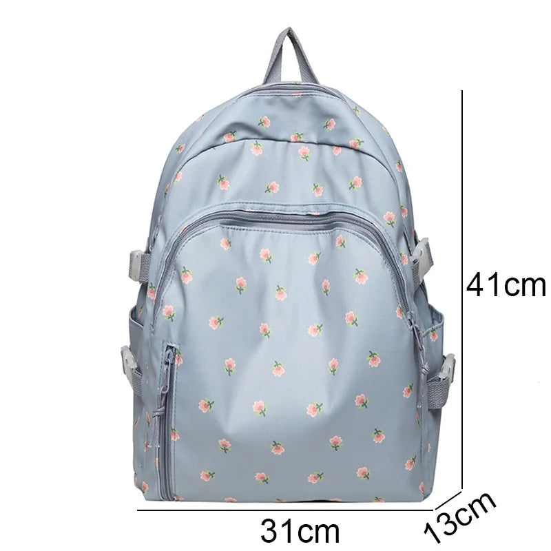 Cute Women Floral Print Laptop Book Bag Trendy Female College Backpack Girl Travel Kawaii School Bag Lady Nylon Backpack Fashion