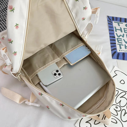 Cute Women Floral Print Laptop Book Bag Trendy Female College Backpack Girl Travel Kawaii School Bag Lady Nylon Backpack Fashion