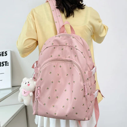 Cute Women Floral Print Laptop Book Bag Trendy Female College Backpack Girl Travel Kawaii School Bag Lady Nylon Backpack Fashion