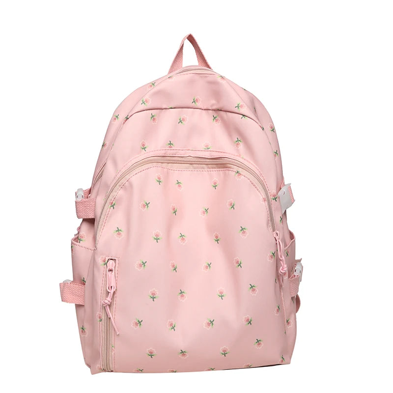 Cute Women Floral Print Laptop Book Bag Trendy Female College Backpack Girl Travel Kawaii School Bag Lady Nylon Backpack Fashion