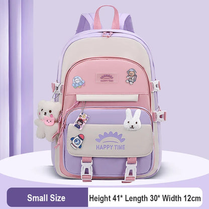 Cute Women Multi-Pocket Nylon Backpack With Bear Pendant Ins Junior High School Student School Bag Female Girl Laptop Backpack