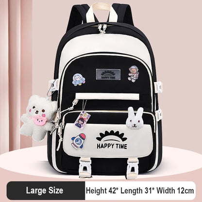 Cute Women Multi-Pocket Nylon Backpack With Bear Pendant Ins Junior High School Student School Bag Female Girl Laptop Backpack
