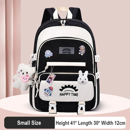 Cute Women Multi-Pocket Nylon Backpack With Bear Pendant Ins Junior High School Student School Bag Female Girl Laptop Backpack