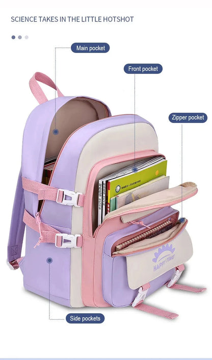 Cute Women Multi-Pocket Nylon Backpack With Bear Pendant Ins Junior High School Student School Bag Female Girl Laptop Backpack