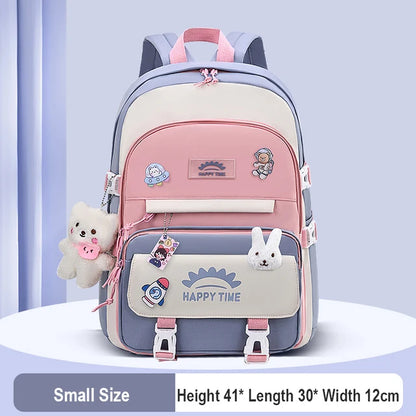 Cute Women Multi-Pocket Nylon Backpack With Bear Pendant Ins Junior High School Student School Bag Female Girl Laptop Backpack