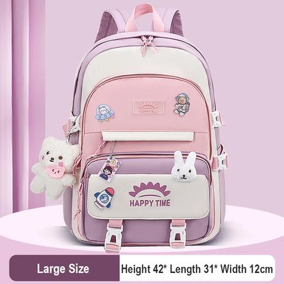Cute Women Multi-Pocket Nylon Backpack With Bear Pendant Ins Junior High School Student School Bag Female Girl Laptop Backpack