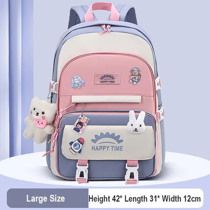 Cute Women Multi-Pocket Nylon Backpack With Bear Pendant Ins Junior High School Student School Bag Female Girl Laptop Backpack