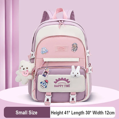 Cute Women Multi-Pocket Nylon Backpack With Bear Pendant Ins Junior High School Student School Bag Female Girl Laptop Backpack