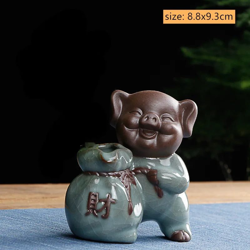 Cute Wufu Lucky Pig Tea Pet Ornament Yixing Purple Sand Tea Set Decore Accessories Home Flower Pot Decoration Tea Doll Crafts