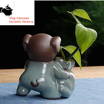 Cute Wufu Lucky Pig Tea Pet Ornament Yixing Purple Sand Tea Set Decore Accessories Home Flower Pot Decoration Tea Doll Crafts
