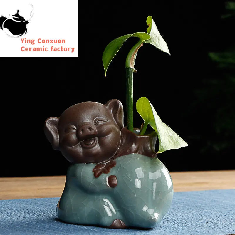 Cute Wufu Lucky Pig Tea Pet Ornament Yixing Purple Sand Tea Set Decore Accessories Home Flower Pot Decoration Tea Doll Crafts