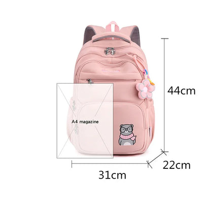 Cute bear printed children school backpack for teenagers girls kids orthopedics schoolbag with flower pendant Women backpacks