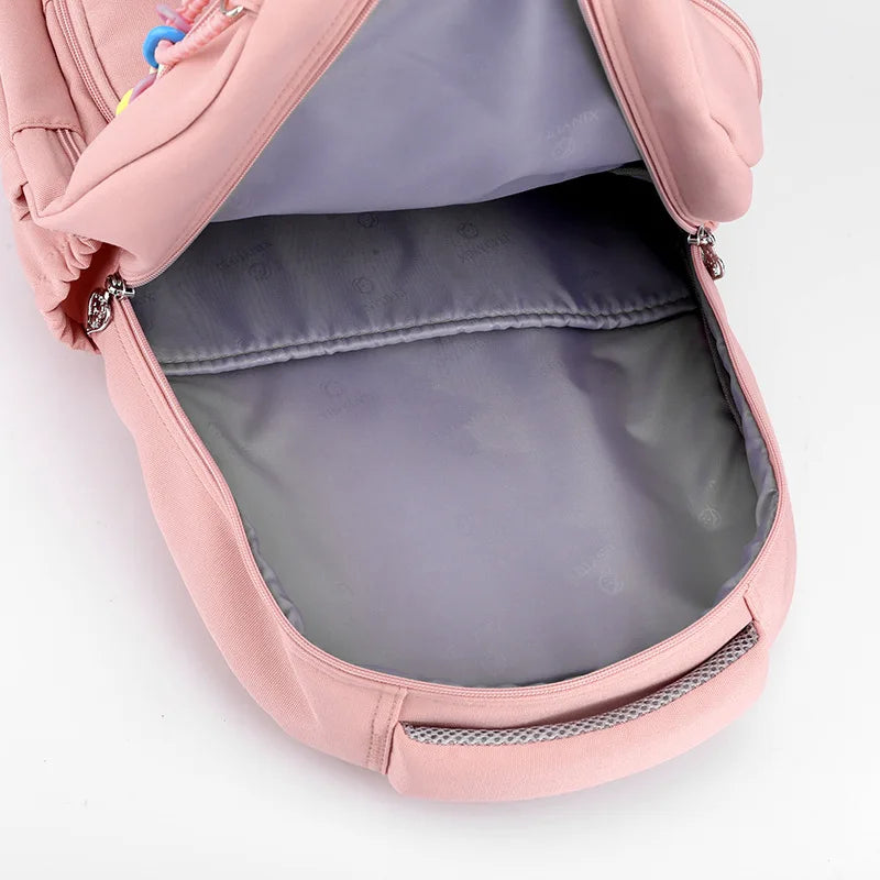 Cute bear printed children school backpack for teenagers girls kids orthopedics schoolbag with flower pendant Women backpacks
