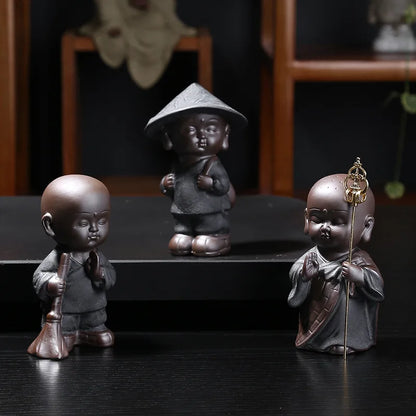 Cute ceramic little monk samurai statue samurai personal creativity tea collection ceramic statue home decoration crafts