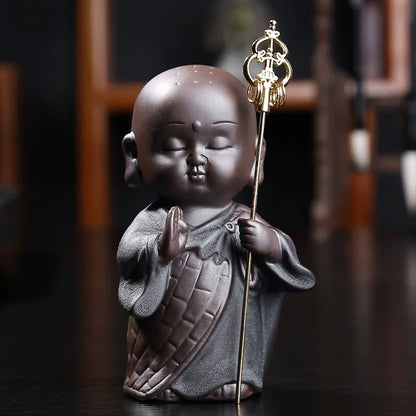 Cute ceramic little monk samurai statue samurai personal creativity tea collection ceramic statue home decoration crafts