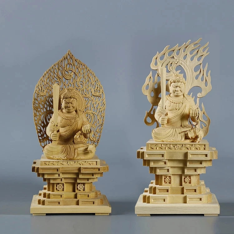 Cypress Wood 23cm Acala Sculpture Wood Carving Buddha Statue Worship Home Decor