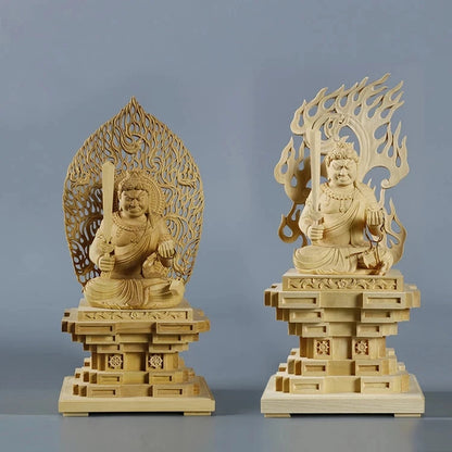 Cypress Wood 23cm Acala Sculpture Wood Carving Buddha Statue Worship Home Decor