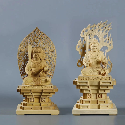 Cypress Wood 23cm Acala Sculpture Wood Carving Buddha Statue Worship Home Decor