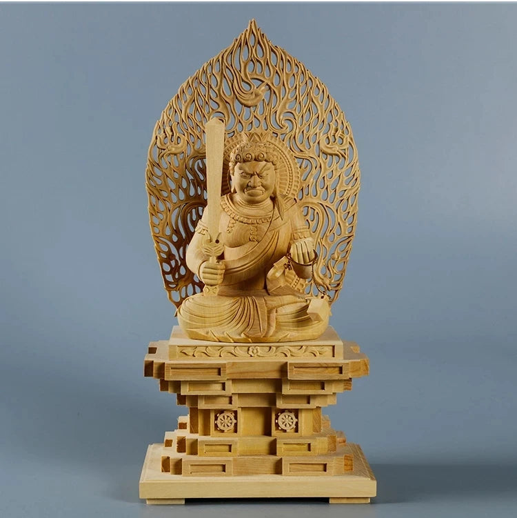 Cypress Wood 23cm Acala Sculpture Wood Carving Buddha Statue Worship Home Decor