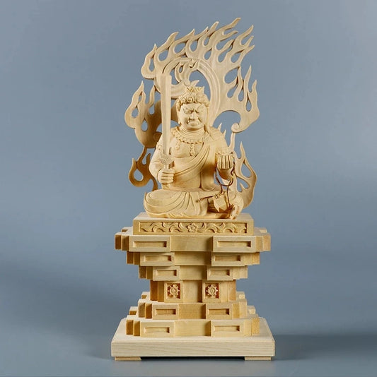 Cypress Wood 23cm Acala Sculpture Wood Carving Buddha Statue Worship Home Decor