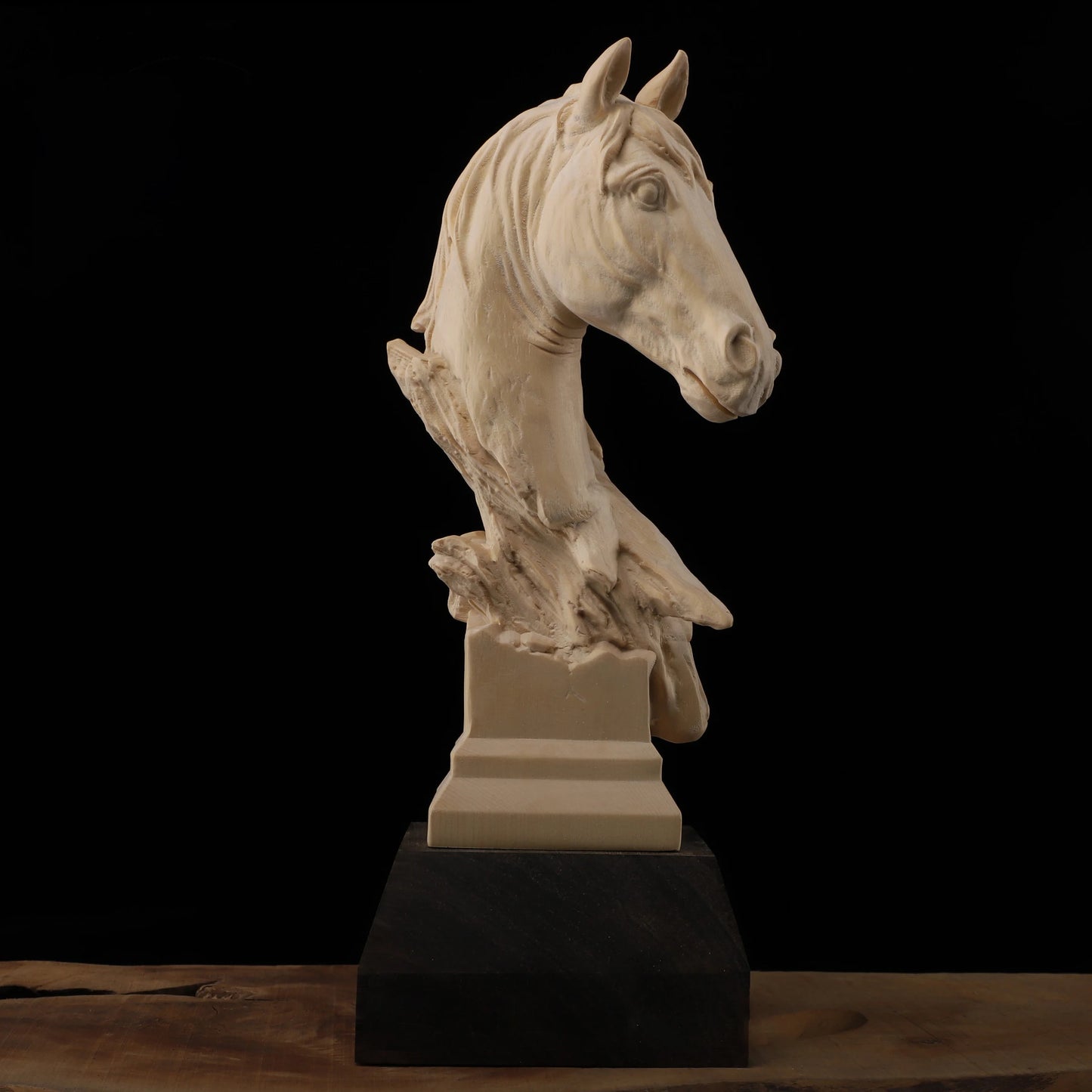 Cypress Wood 23cm Horse Head Sculpture Wood Carving Animal Statue Success Lucky Home Decor