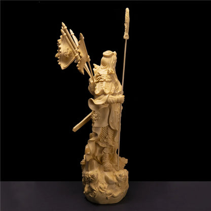 Cypress Wood Carving Nine Dragons Five Flags Guan Yu God of Wealth Office Lucky Decoration 12'