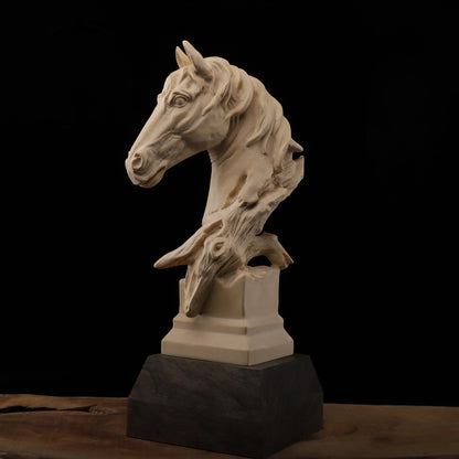 Cypress Wood Statue Success Horse Head Home Office Gifts Animal Decoration Solid Wood Crafts Home Decor