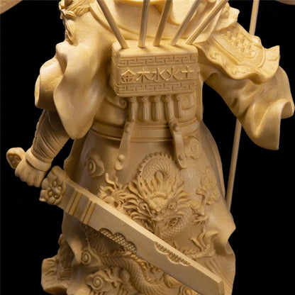 Cypress wood carving, nine dragons, five flags, Guan Yu, god of wealth, office, lucky decoration, 12 p