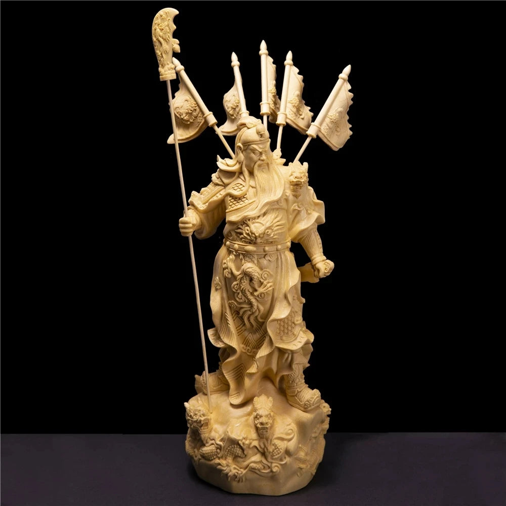 Cypress wood carving, nine dragons, five flags, Guan Yu, god of wealth, office, lucky decoration, 12 p