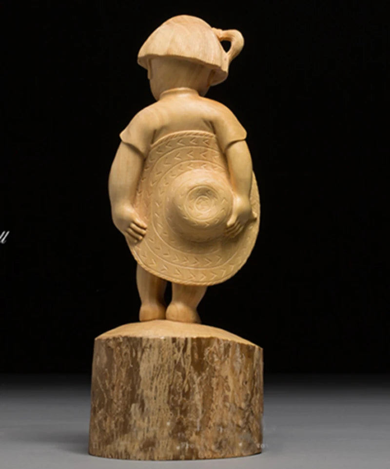 D019 - 19.5 CM High Carved Boxwood Figurine Carving  : Happy Little Girl