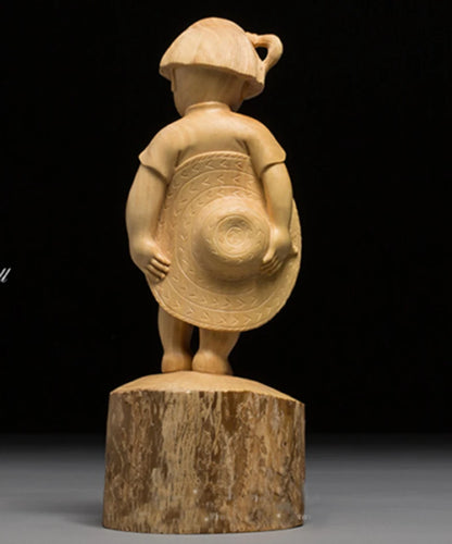 D019 - 19.5 CM High Carved Boxwood Figurine Carving  : Happy Little Girl