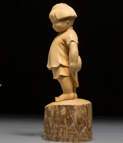 D019 - 19.5 CM High Carved Boxwood Figurine Carving  : Happy Little Girl