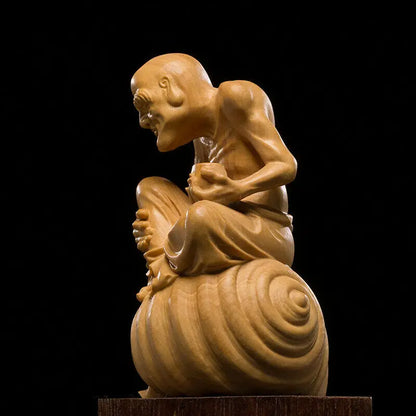 D032ca - 10.5*8*6 CM Stunning Boxwood Figurine Carving: Monk Luo Han On Snail