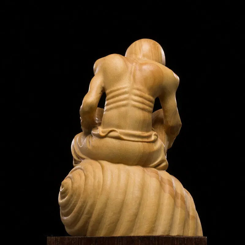 D032ca - 10.5*8*6 CM Stunning Boxwood Figurine Carving: Monk Luo Han On Snail